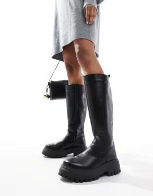 ASOS DESIGN Corey chunky flat knee boots in black | ASOS (Global)