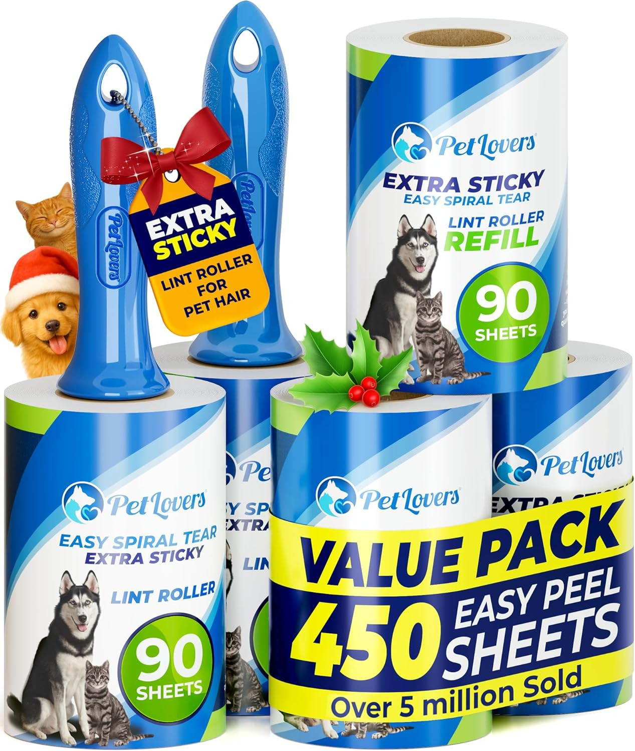 PetLovers Extra Sticky Lint Roller Mega Value Set 450 Sheets for Pet Hair Removal and Clothes, Do... | Amazon (US)