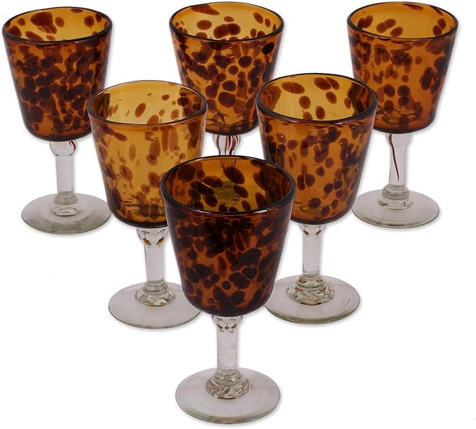 NOVICA Artisan Handmade Recycled Ecofriendly Wine Glasses Fair Trade Mexico Brown Tableware Drink... | Amazon (US)