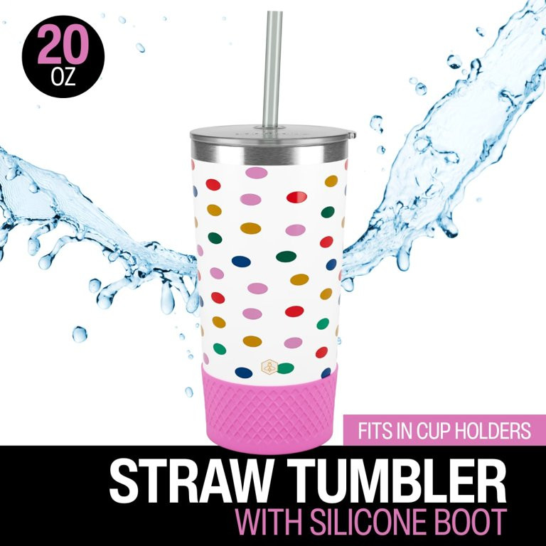 Biddlebee 20oz Insulated Stainless Steel Tumbler with Straw and Silicone Boot, Happy Dots | Walmart (US)