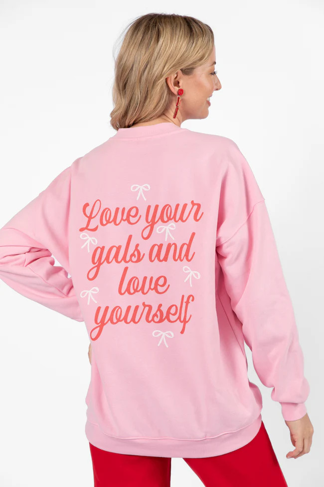 Love Your Gals And Yourself Light Pink Oversized Graphic Sweatshirt | Pink Lily