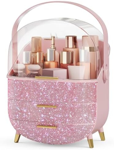 Bling Makeup Organizers for Teen Girl Gifts, Cosmetic Display Case with Clear Cover, Vanity Makeu... | Amazon (US)