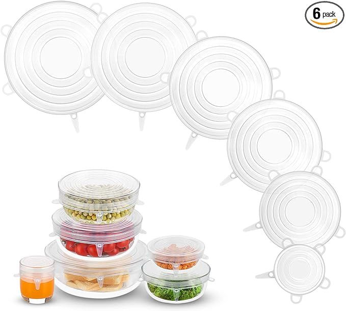 Silicone Stretch Lids, Zero Waste Reusable Silicon Container Lid for Cover Leftover Food and Frui... | Amazon (US)