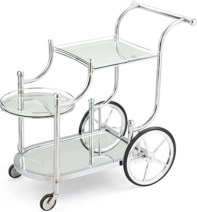 COSTWAY Glass Rolling Bar Cart, Rolling Serving Cart with 3-Tier Shelf, Directional Wheels & Univ... | Amazon (US)