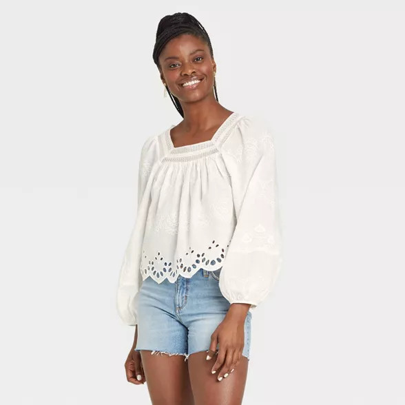 Women's Balloon Long Sleeve Eyelet Blouse - Universal Thread™ | Target