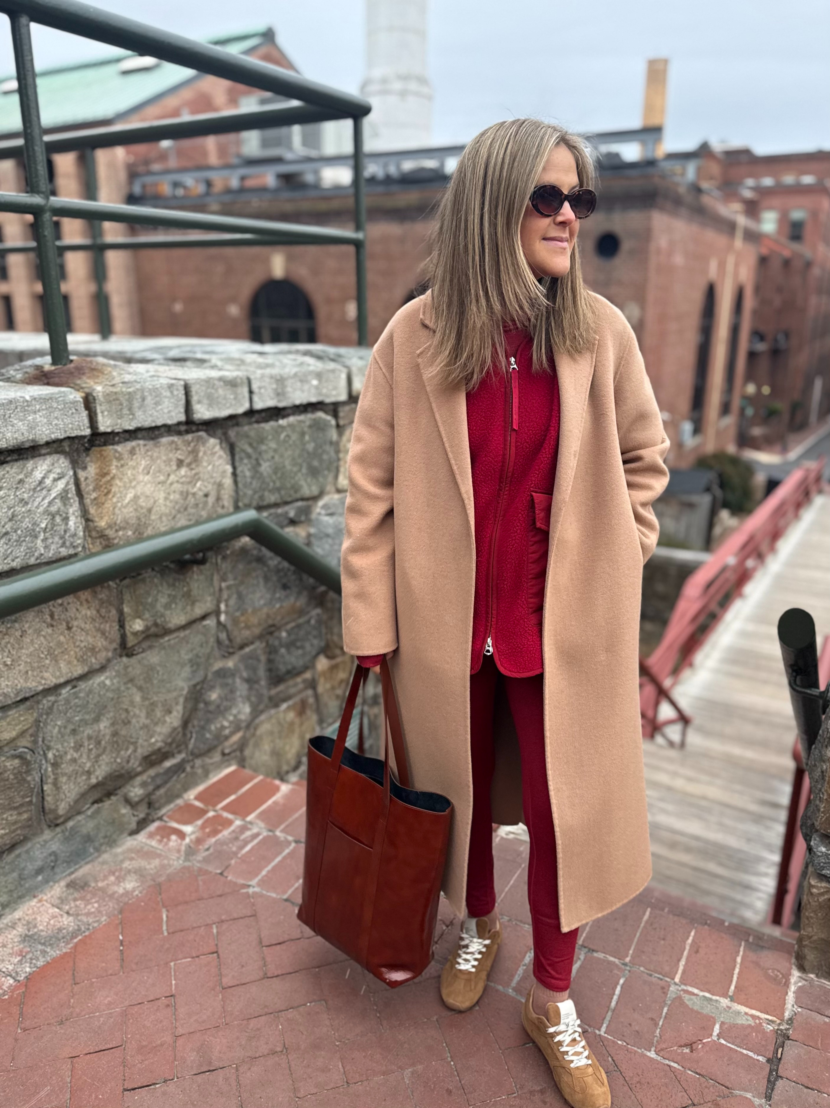 Love this matching set with a camel coat and sneakers. These suede sneakers are so comfortable for errands and just weekend wear in general, or if you're traveling. I'm wearing size S fleece, size S top, M pants, and XS coat as the coat runs a little big. 

 #LTKdayinmylife #LTKmomlife