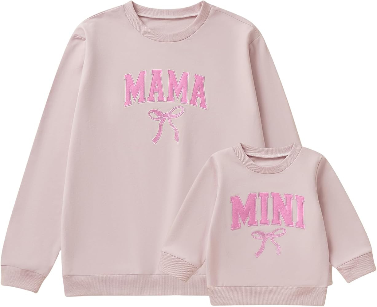 Mommy and Me Matching Outfits Cute Bow Mama and Mini Long Sleeve Crewneck Sweatshirt Tops Mother ... | Amazon (US)