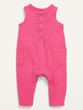 Unisex Double-Weave Sleeveless Henley One-Piece for Baby | Old Navy (US)
