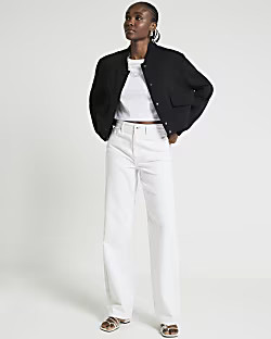 Black tailored crop bomber jacket | River Island (US)