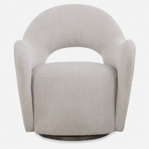 Curved Upholstered Swivel Chair - 31.75" - Cream | Christmas Central