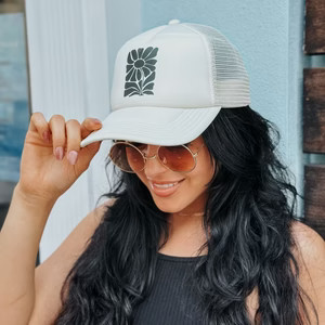 Black Retro Flower Trucker Hat | Mountain Moverz