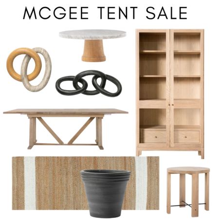 McGee Tent Sale 
Rugs 
Wood link chain 
Black planter 
Tables 
Cake stand 
Dresser 


#LTKFind #LTKsalealert #LTKhome