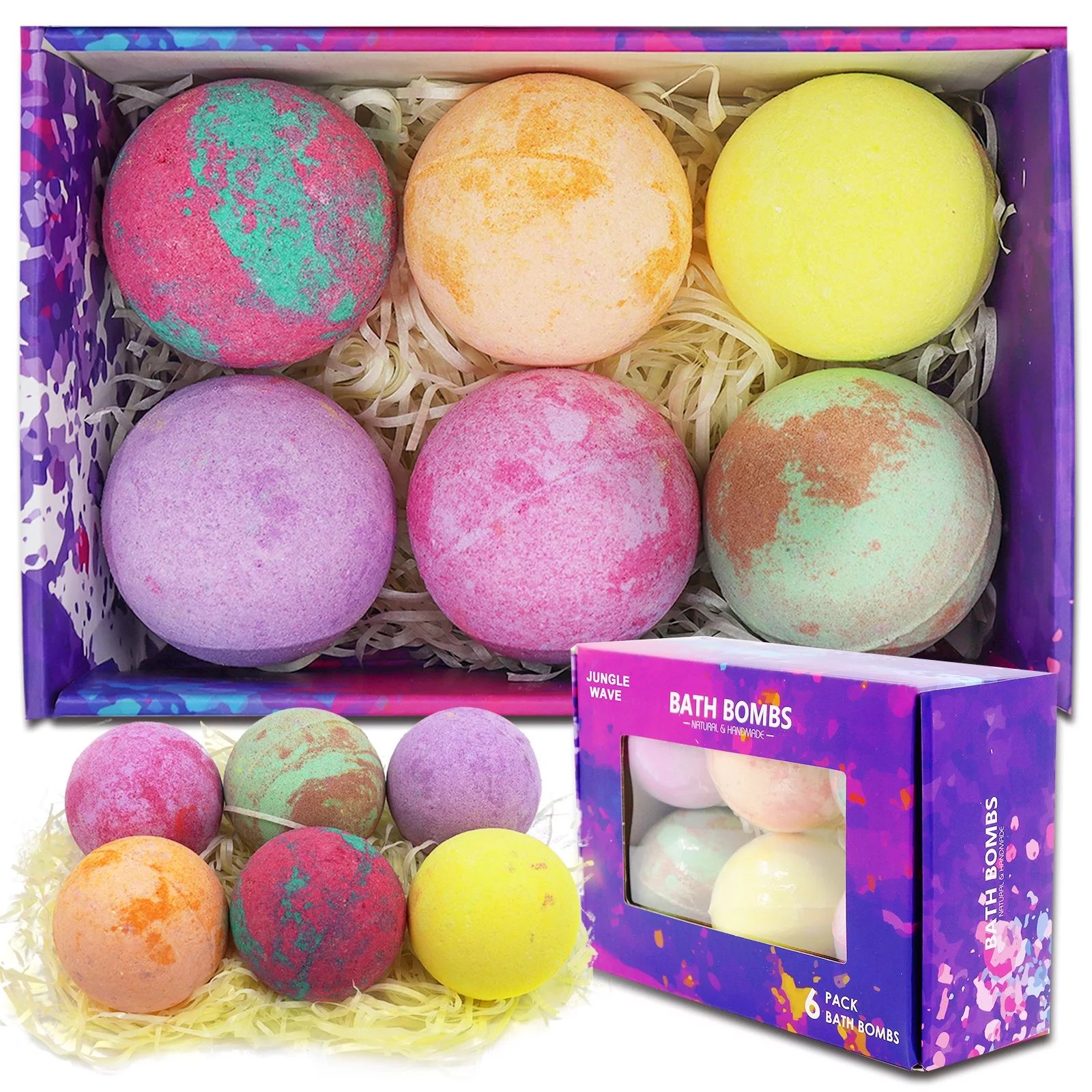 6Pcs Bath Bomb Gift Set, Natural Bath Bombs for Women and Kids, Handmade Bath Bombs for Relaxatio... | Walmart (US)
