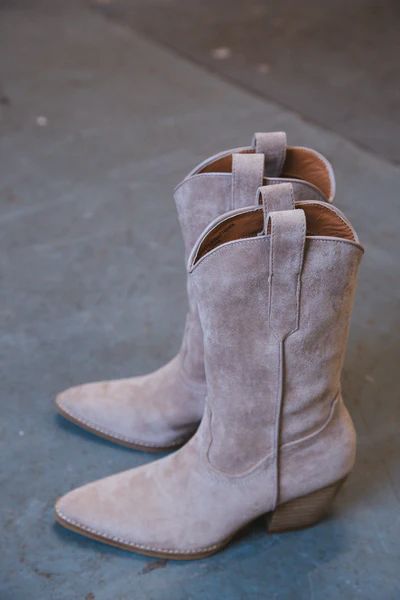 Arisa Mid Calf Faux Suede Boot, Taupe | North & Main Clothing Company