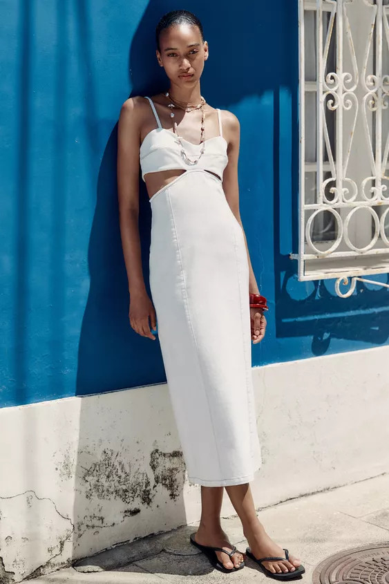 Z1975 CUT OUT DENIM MIDI DRESS | Zara US