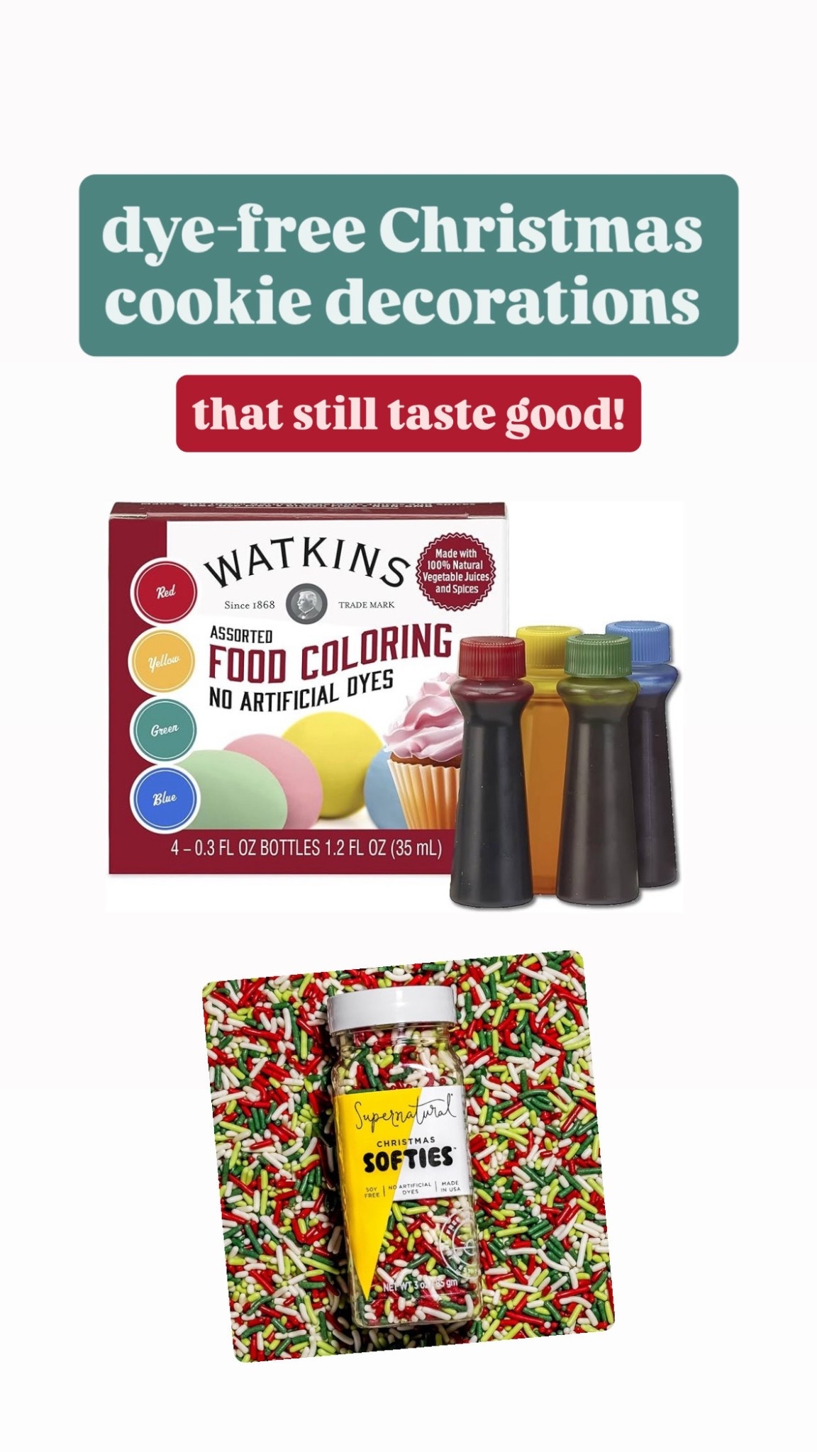 Dye free Christmas cookie decorations - sprinkles and frosting - have had both brands and they’re still yummy! Great reviews 

Crunchy Mom / scrunchy mom / healthier foods 

#LTKfoodie #LTKGiftGuide #LTKHoliday