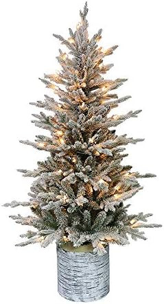 Puleo International 4.5 Foot Pre-Lit Potted Flocked Arctic Fir Artificial Christmas Tree with 70 ... | Amazon (US)
