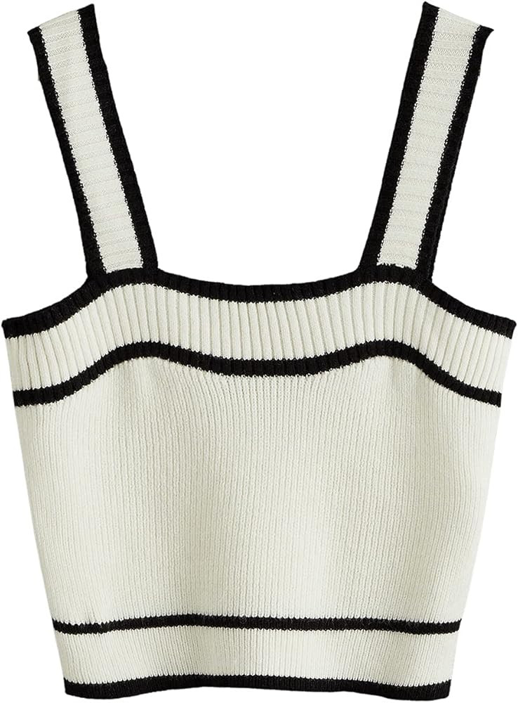SweatyRocks Women's Sleeveless Ribbed Knit Spaghetti Strap Crop Cami Tank Top | Amazon (US)