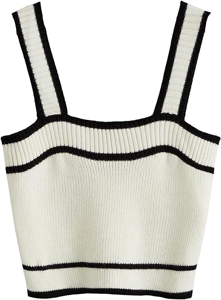 SweatyRocks Women's Sleeveless Ribbed Knit Spaghetti Strap Crop Cami Tank Top | Amazon (US)
