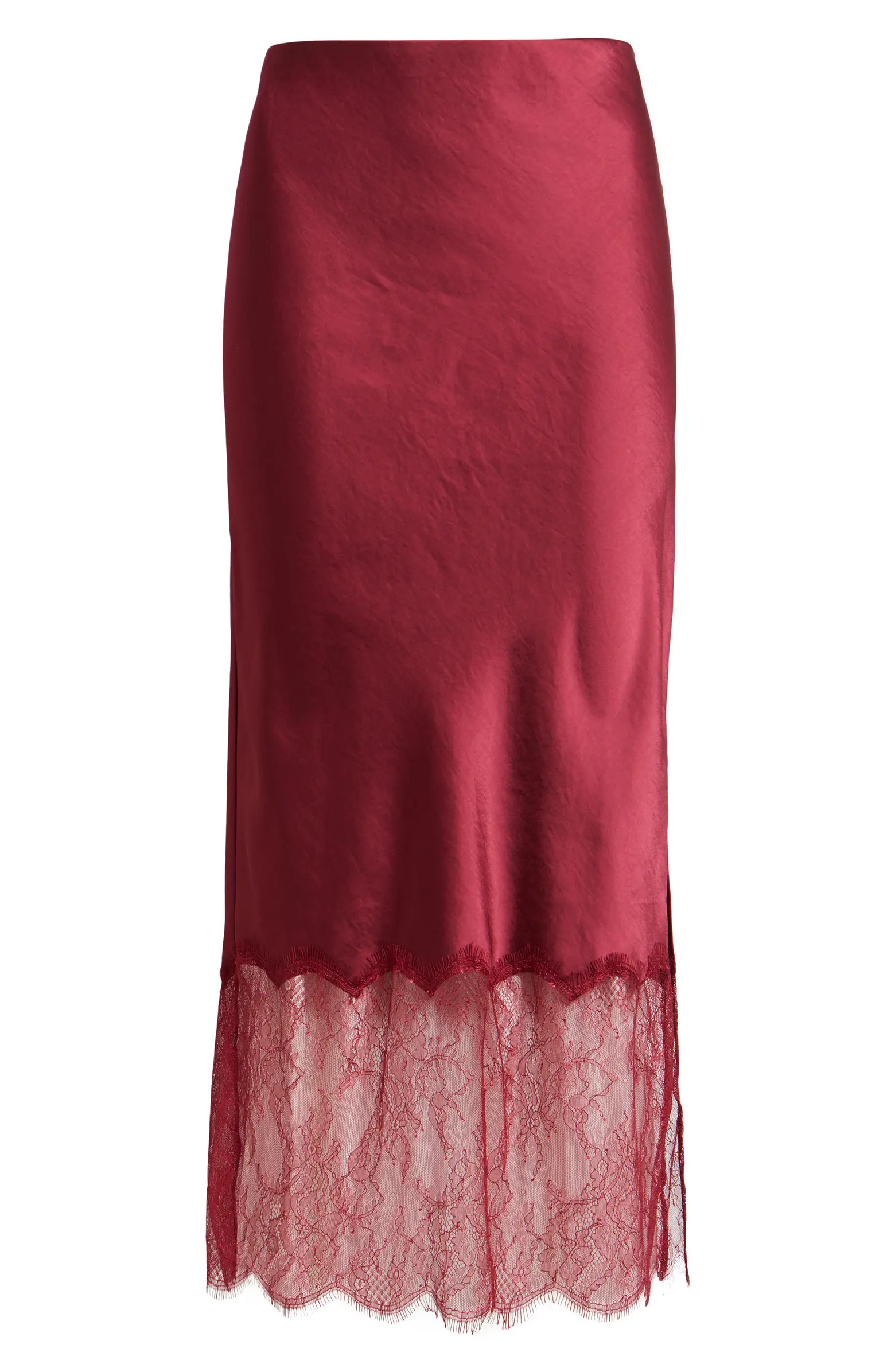 Lace Trim Satin Midi Skirt | Nordstrom