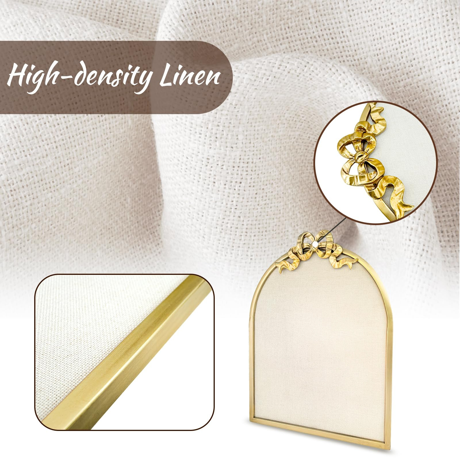 Vintage Arched Linen Cork Board with Gold Bowknot – Decorative Bulletin Board for Walls, Iron F... | Amazon (US)