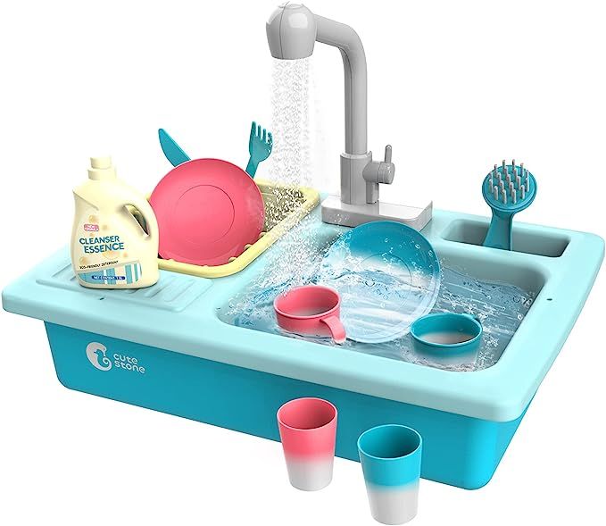 CUTE STONE Color Changing Kitchen Sink Toys, Children Electric Dishwasher Playing Toy with Runnin... | Amazon (US)