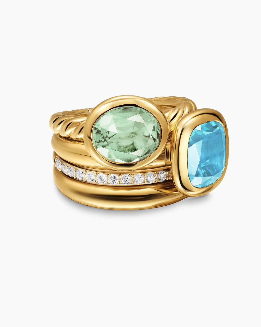 David Yurman | DY Mercer Color Two Stone Cocktail Ring in 18K Yellow Gold with Diamonds, 17.7mm | David Yurman