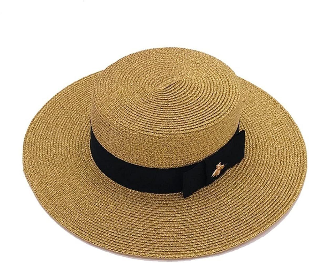Spring and summer new retro gold woven bee straw hat ladies sunscreen travel gold silk sun hat | Amazon (US)
