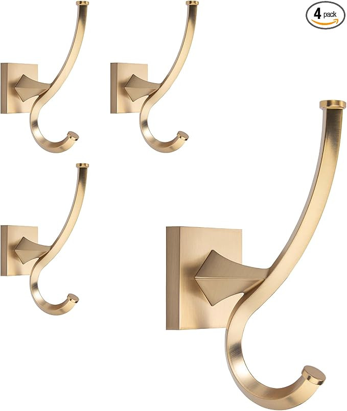 TUNNY 4 Pack Vintage Wall Hooks-Champagne Gold Coat Hooks Towel Hook for Hanging Heavy Duty Bathr... | Amazon (US)