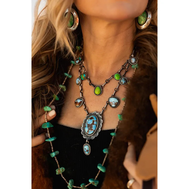 Lariat Leigha Cleveland Golden Hills Turquoise Sterling Silver Lariat Necklace Native Made | Etsy (US)