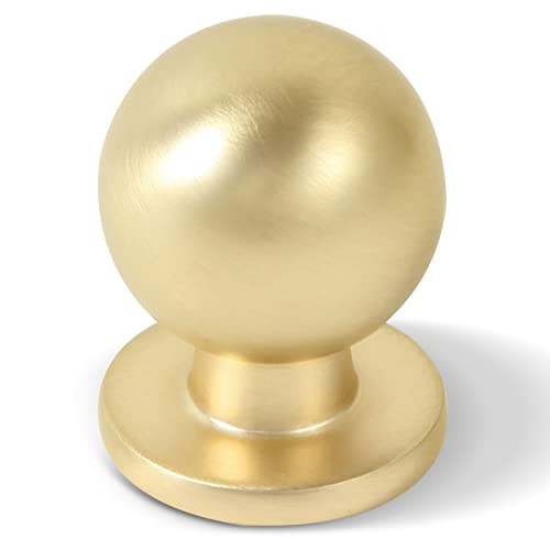 Khtumeware 20 Pack 1 Inch (25mm) Diameter Round Solid Brushed Brass Cabinet Knobs in Gold | Amazon (US)