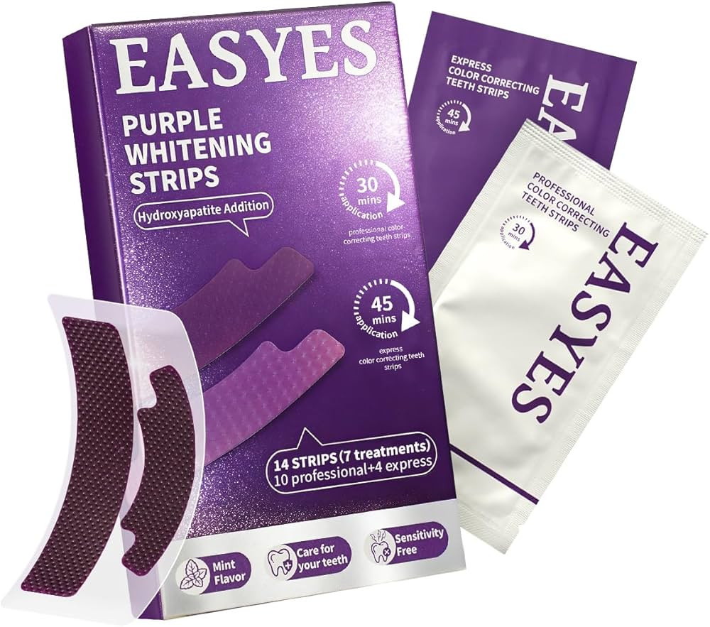 Purple Teeth Whitening Strips, Color Correcting White Kit, Peroxide-Free with Hydroxyapatite, Exp... | Amazon (US)