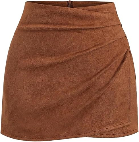 GORGLITTER Women's Suede Bodycon Mini Skirts Fall Wrap High Waisted Ruched Asymmetrical Tulip Pen... | Amazon (US)