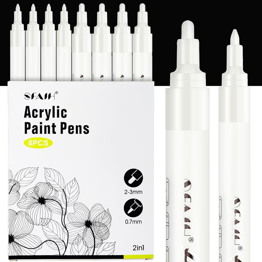 SFAIH Acrylic White Paint Pens - 8 Pack 2-3MM Medium Tip & 0.7MM Extra Fine Paint Marker for Rock... | Amazon (US)