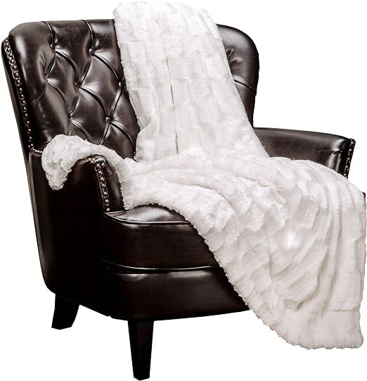 Chanasya Fuzzy Faux Fur Rectangular Embossed Throw Blanket - Super Soft and Warm Lightweight Reve... | Amazon (US)