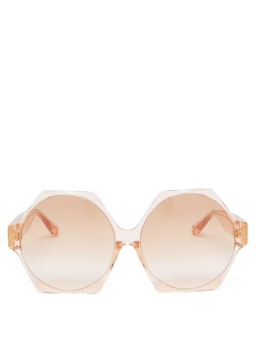 Linda Farrow - Bora Oversized Hexagon Acetate Sunglasses - Womens - Peach | Matches (UK)