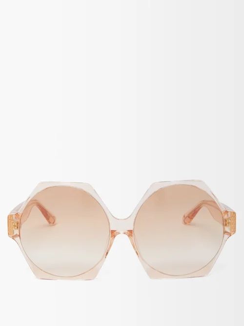 Linda Farrow - Bora Oversized Hexagon Acetate Sunglasses - Womens - Peach | Matches (UK)