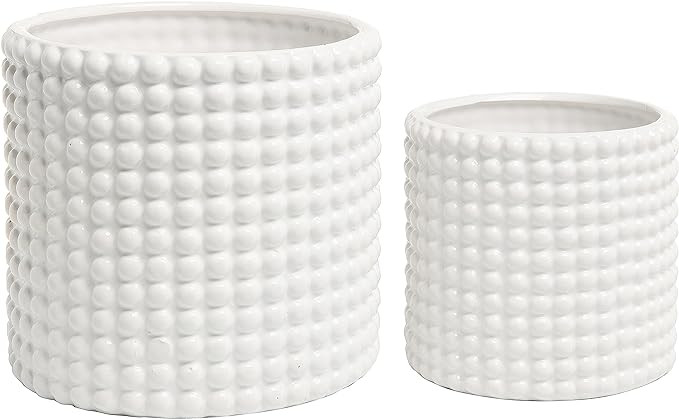 MyGift 6 Inch Ceramic Round Planter Pot, Set of 2 Vintage-Style White Ceramic Flower Pots, Indoor... | Amazon (US)
