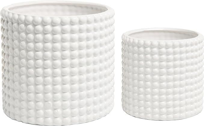 MyGift Set of 2 Vintage-Style White Ceramic Flower Pots, Hobnail Textured Planters and Storage Ja... | Amazon (US)