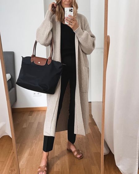 Back in stock - oversized coatigan/long cardigan (runs big, wearing small and it’s still very oversized)
Pants - that, wearing ‘tall’ option
Bag - size large