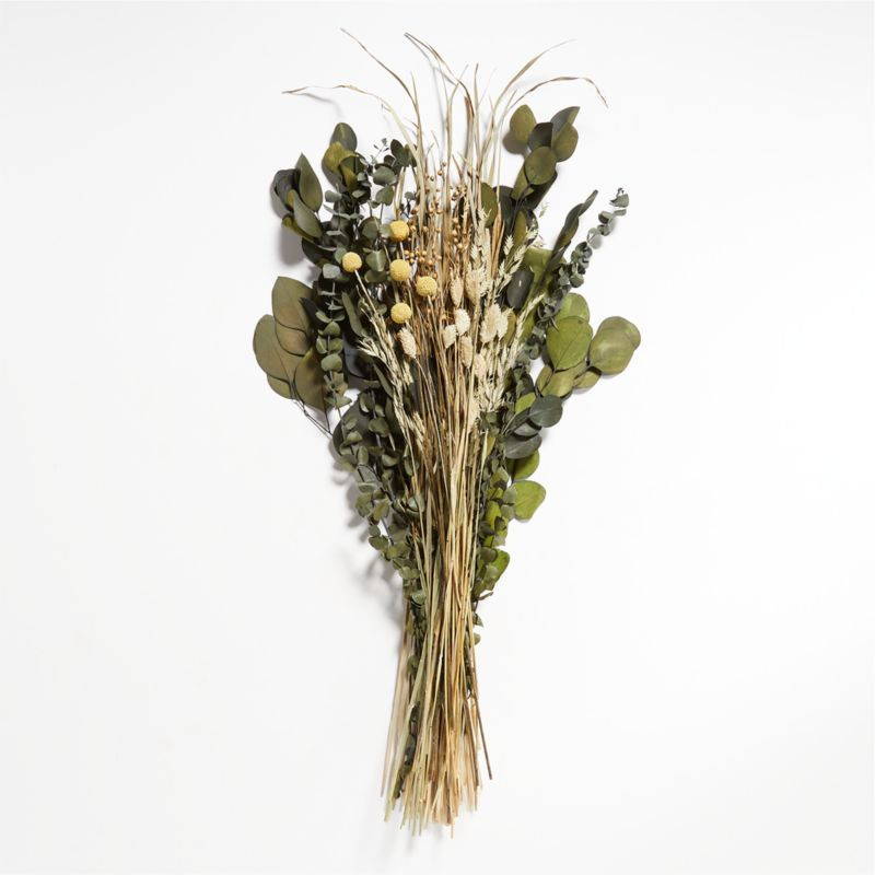 Dried Green Silver Dollar Eucalyptus & Yellow Craspedia Bouquet + Reviews | Crate & Barrel | Crate & Barrel
