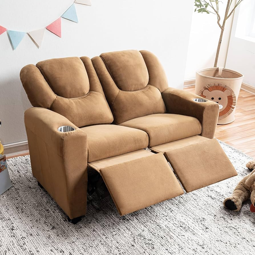Naomi Home Suri Kids Push Back Loveseat Recliner with Cup Holders, Adjustable Footrest & Headrest... | Amazon (US)