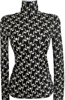TORY BURCH SILK JERSEY TURTLENECK BLACK IVORY STENCIL FLORAL SIZE XS NWT  | eBay | eBay US