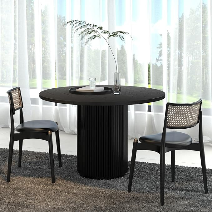 Round Dining Table for 4, Modern Farmhouse Kitchen Table Black, 47 Inch Pedestal Circle Dining Ta... | Amazon (US)