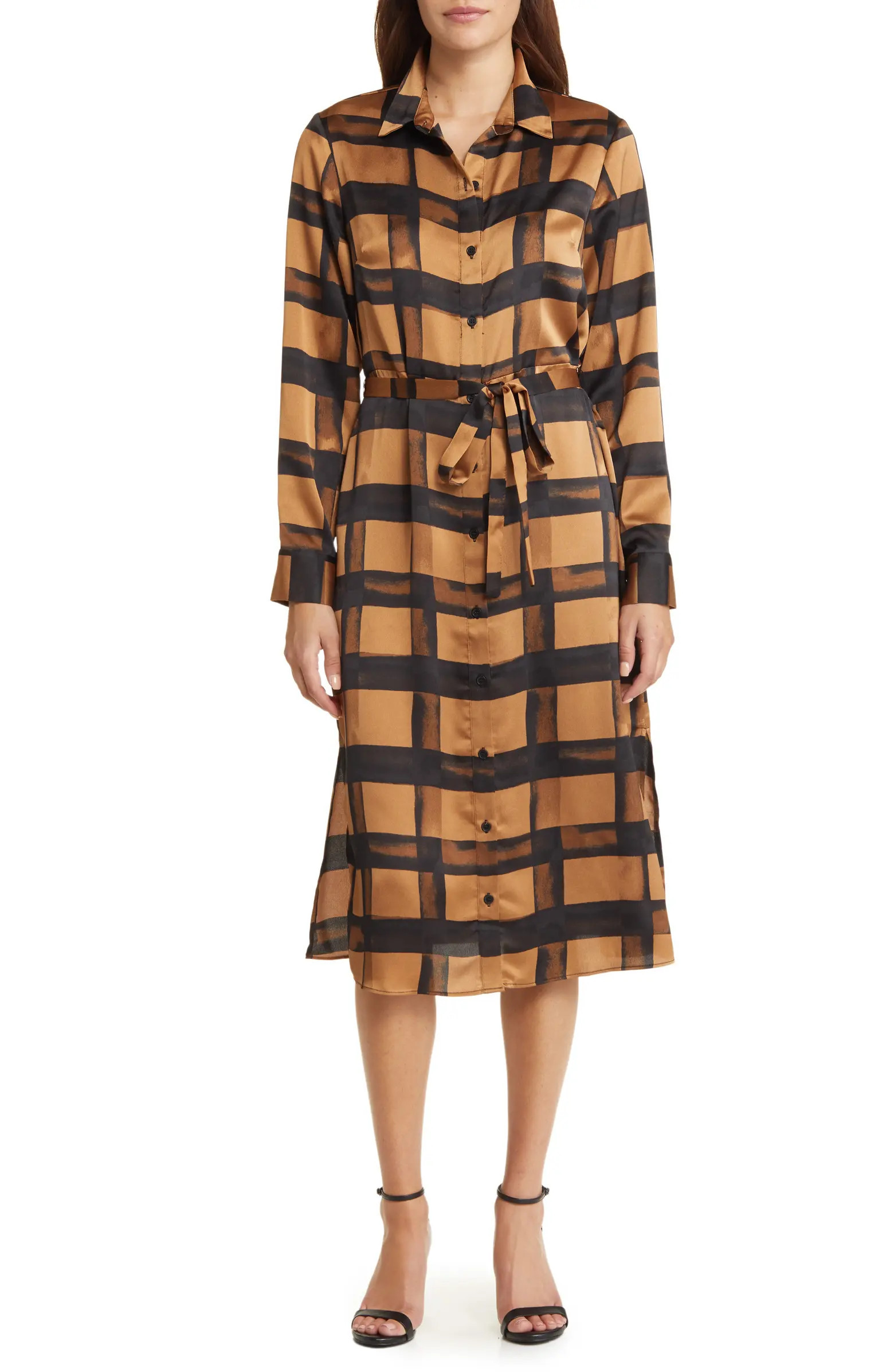 Plaid Long Sleeve Satin Shirtdress | Nordstrom