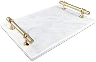 BustleDust Double-Sided Polished Natural Marble Decorative Tray with Golden Handles for Counter, ... | Amazon (US)
