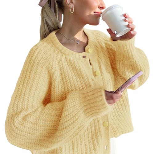 VDWIP Women's Cardigan Sweaters Button Down Open Front Chunky Cardigan Long Sleeve Cropped Y2k Kn... | Amazon (US)