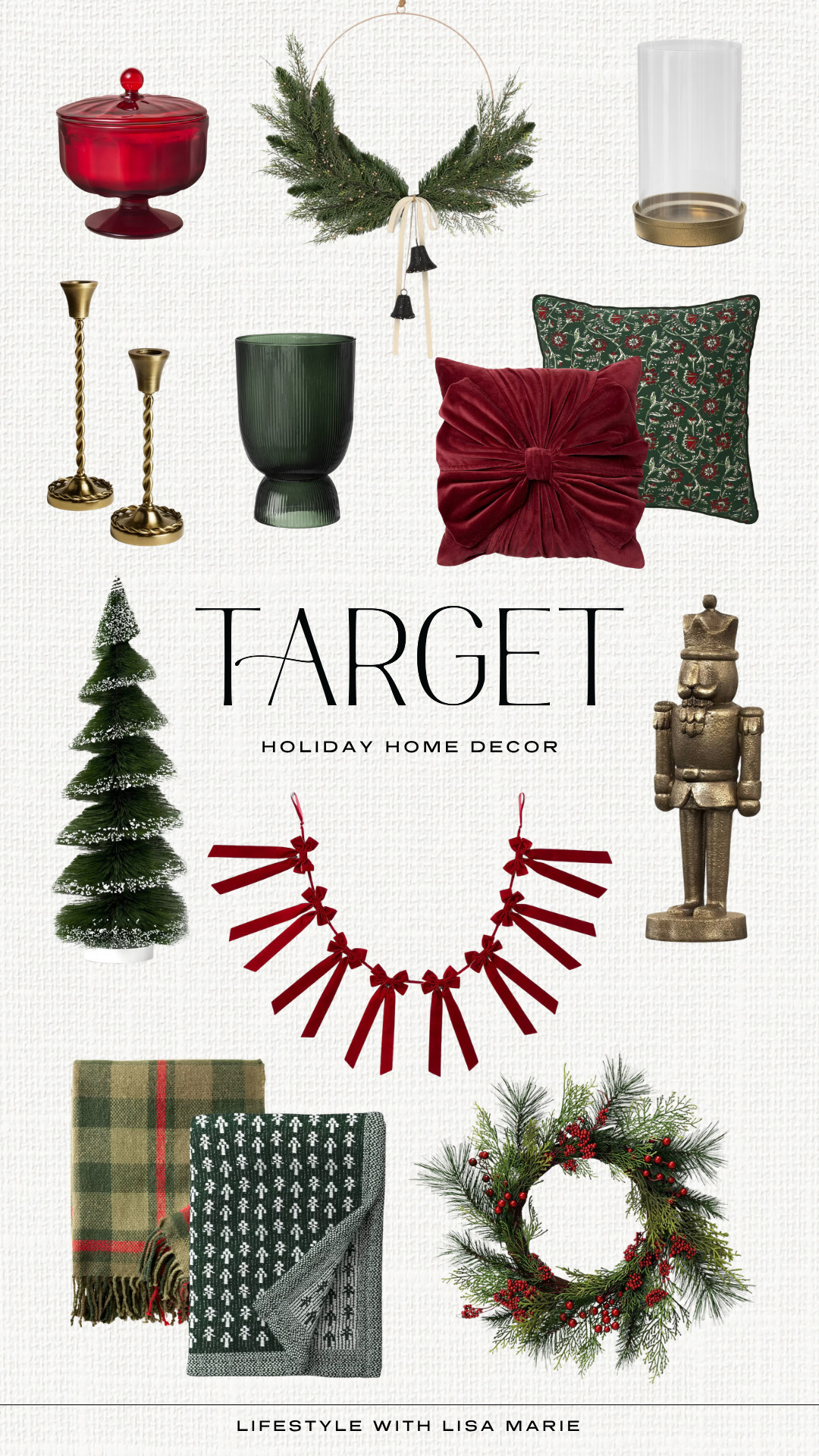 Target holiday home decor. Indoor Christmas decorations. Wreaths. Decorative holiday figurines and statues. Nutcracker. Festive holiday pillows. Hurricane vases. Holiday candles. Christmas throw blankets. Red, green and gold holiday decor.  

 #LTKmomlife #LTKSeasonal #LTKHome