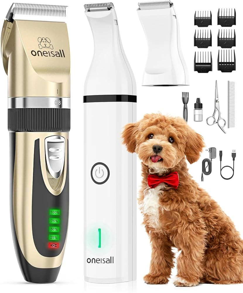 oneisall Dog Clippers and Dog Paw Trimmer Kit 2 in 1 Low Noise Cordless Dog Clippers for Grooming... | Amazon (US)