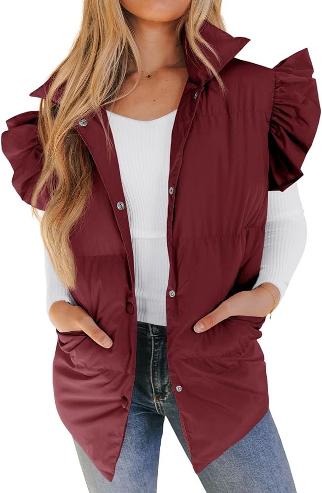 Visit the Valphsio Store 4.4  80
Valphsio Women's Ruffle Sleeve Puffer Vests Winter Button Down Padded Gilet with Pocket
 | Amazon (US)